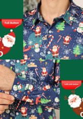 Nikcorp Muška blagdanska košulja 3D print Slim fit dugi rukav crvena, lagana brzo sušeća tkanina pamuk poliester spandex, ovratnik turn-down preklopni gumbi L