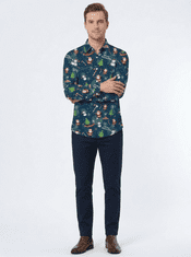 Nikcorp Muška blagdanska košulja 3D print Slim fit dugi rukav crvena, lagana brzo sušeća tkanina pamuk poliester spandex, ovratnik turn-down preklopni gumbi L