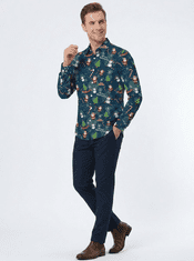 Nikcorp Muška blagdanska košulja 3D print Slim fit dugi rukav crvena, lagana brzo sušeća tkanina pamuk poliester spandex, ovratnik turn-down preklopni gumbi L