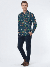Nikcorp Muška blagdanska košulja 3D print Slim fit dugi rukav crvena, lagana brzo sušeća tkanina pamuk poliester spandex, ovratnik turn-down preklopni gumbi L