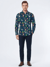 Nikcorp Muška blagdanska košulja 3D print Slim fit dugi rukav crvena, lagana brzo sušeća tkanina pamuk poliester spandex, ovratnik turn-down preklopni gumbi L