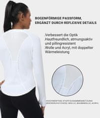Nikcorp Ženska termoaktivna majica dugih rukava za trčanje i fitness, slim fit, otvori za palac, reflektirajući elementi, bijela, XXL, poliester fleece/polar i stražnji panel vuna akril pamuk