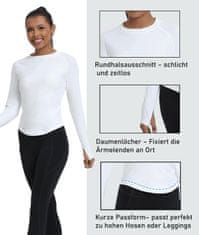 Nikcorp Ženska termoaktivna majica dugih rukava za trčanje i fitness, slim fit, otvori za palac, reflektirajući elementi, bijela, XXL, poliester fleece/polar i stražnji panel vuna akril pamuk