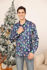 Nikcorp Muška božićna košulja Belovecol Elegantna Slim fit 3D print, tamnoplava, dugi rukav, klasični lapel, kopčanje cijelom dužinom, poliester spandex brzo se suši, ugodna na dodir