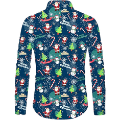 Nikcorp Muška božićna košulja Belovecol Elegantna Slim fit 3D print, tamnoplava, dugi rukav, klasični lapel, kopčanje cijelom dužinom, poliester spandex brzo se suši, ugodna na dodir
