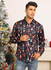 Nikcorp Muška božićna košulja slim fit 3D tisak reveri dugi rukav button-down poliester elastan, crna elegantna uzorak za blagdansku večeru i zabave