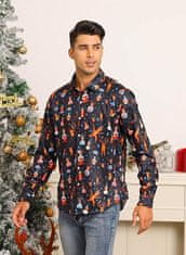 Nikcorp Muška božićna košulja slim fit 3D tisak reveri dugi rukav button-down poliester elastan, crna elegantna uzorak za blagdansku večeru i zabave