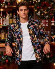 Nikcorp Muška božićna košulja Elegant Uzorak Neon 3D print, slim fit, reveri, dugi rukav, potpuno kopčanje na gumbe, brzo sušeći poliester + spandeks, crna XL