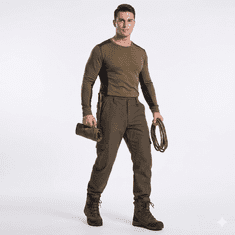 Nikcorp Muške cargo lovačke hlače kamuflaža 4XL izdržljive softshell outdoor hlače, vodoodbojne, prozračne, brzo se suše, podstava od runa, 6 džepova, smeđe, elastičan pojas, UV zaštita
