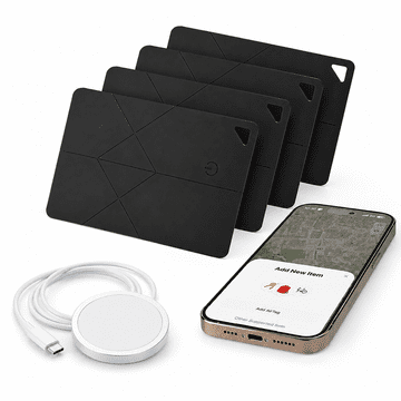 VYZIO® Set od 4 pametne GPS kartice za praćenje novčanika i prtljage, IP67 vodootporne, bežično punjenje, Apple Find My/Android Find Hub | F4INDMEPRO