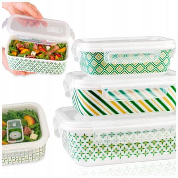 Set od 3 pravokutnih staklenih posuda (zapremnina 400, 650, 1000 ml) zelene boje