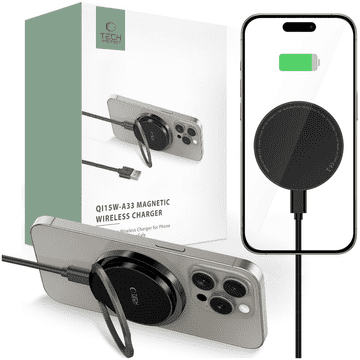 Tech-protect QI15W-A33 MAGNETSKI MAGSAFE BEŽIČNI PUNJAČ CRNE BOJE