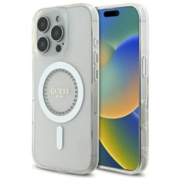 Guess GUHMP16XPFTDTEH iPhone 16 Pro Max 6.9" bijela/bijela tvrda futrola IML s kamenčićima MagSafe