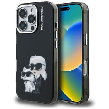 Karl Lagerfeld IML Aquarelle maskica s motivom Karla i Choupette i logotipom za iPhone 16 Pro Max crna