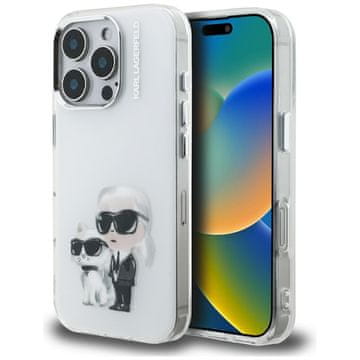 Karl Lagerfeld IML Aquarelle maskica s motivom Karla i Choupette i logotipa za iPhone 16 Pro, bijela