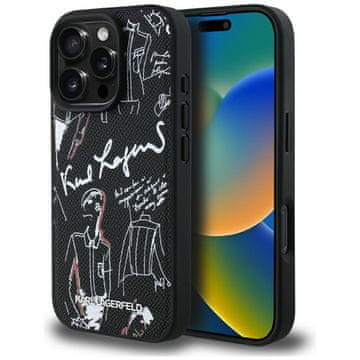 Karl Lagerfeld MagSafe maskica s uzorkom i logotipom zrna za iPhone 16 Pro Max crna