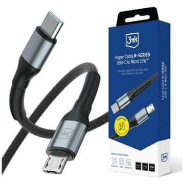 3MK Hyper kabel N-serije USB-C na Micro USB, 3m, brzo punjenje