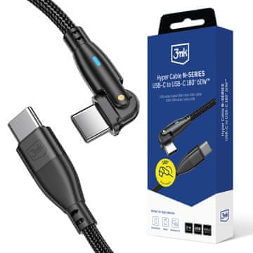 3MK Dodaci - Hyper kabel N-SERIES C na C 2m PD 3.0 QC 3.0 20V/3A 60W Crni - Okretni