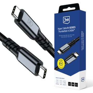 3MK Hyper kabel N-serije 1m za USB-C, 240W, 40Gb/s, Thunderbolt 4