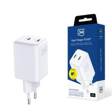 3M Dodaci - 3mk Hyper Charger PD 45W GaN QC4+ PPS 2C Super-Fast Charge 2.0 White