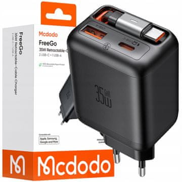 Mcdodo BRZI ZIDNI PUNJAČ NAPAJANJE 2X USB-C USB-A PD GAN 35W KABEL