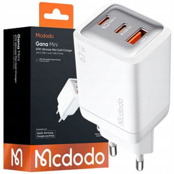 Mcdodo BRZI ZIDNI PUNJAČ ZA NAPAJANJE CUBE 3X USB-C PD USB 67W BIJELI