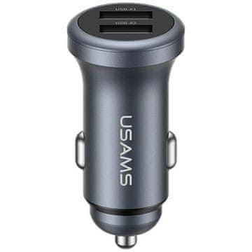 USAMS CC320 aluminijski auto punjač 2.4A 2xUSB-A tamni