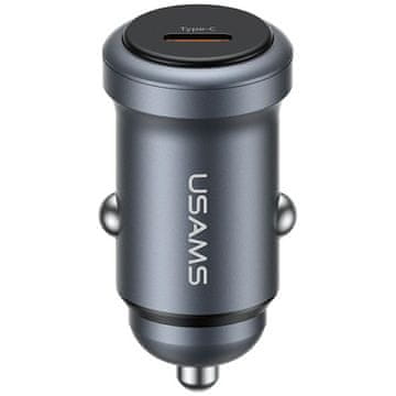 USAMS CC321 aluminijski auto punjač 30W PD USB-C tamni