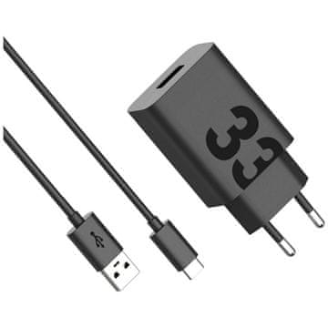 Motorola TurboPower 33W USB-A zidni punjač s USB-A na USB-C kabelom 1m crne boje