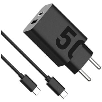 Motorola TurboPower 50W dvostruki USB-C/USB-A zidni punjač s 1 m USB-C kabela, crne boje