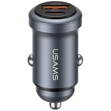 USAMS CC322 30W auto punjač 1xUSB-A 1xUSB-C Tamni