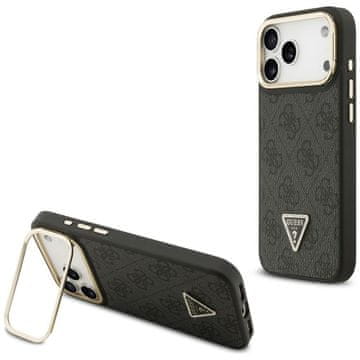 Guess 4G PU trokutasta maska s logotipom i stalkom za kameru Magsafe za iPhone 17 Pro Max crna