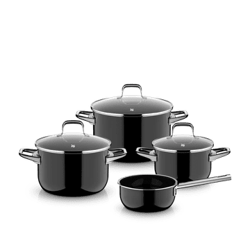 WMF Fusiontec Essential PRO 4-dijelni set posuđa, 16/16/20/24 cm, stakleni poklopci, crni (0520795290)