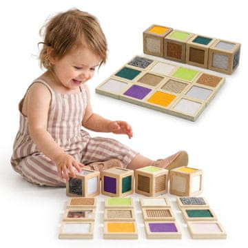Mamabrum Drvene senzoričke kocke s pločicama za uparivanje - Montessori igračka, 12 površina za dodir, razvoj fine motorike, težina kompleta 400 g