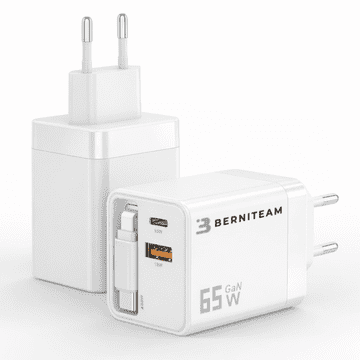 Berniteam Kućni punjač GaN 65W 2-port + C Kabel (BT-65SDC)