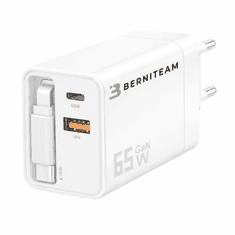 Berniteam Kućni punjač GaN 65W 2-port + C Kabel (BT-65SDC)
