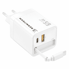 Berniteam Kućni punjač GaN 65W 2-port + C Kabel (BT-65SDC)