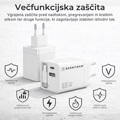 Berniteam Kućni punjač GaN 65W 2-port + C Kabel (BT-65SDC)