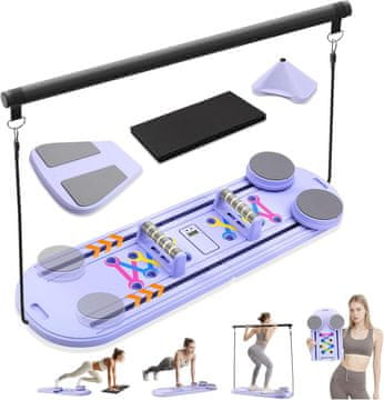 Nikcorp Pilates platforma 15u1 Višenamjenska sklopiva PP 136 kg protuklizna baza elastične trake držači za sklekove oslonci za podlaktice navlake za koljena pametni timer 2x AAA nije uključeno