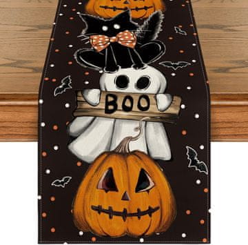Nikcorp Stolnjak za Halloween bez marke dekorativni šareni tisak duhovi bundeve točkice 40x100 cm poliester za 1-2 osobe pranje u perilici