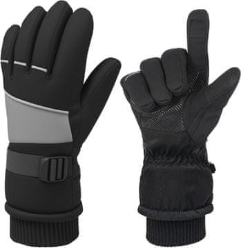 Nikcorp Zimske skijaške rukavice termoaktivne, vodootporne s touch funkcijom, protuklizni PU premaz, podstava fleece, podesive manšete, za -30°C do -20°C, s kopčom za spajanje, veličina M
