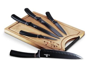 Berlingerhaus Set noževa s neprianjajućim dnom BH-2550 + daska za rezanje 6 kom. kolekcija Black Rose
