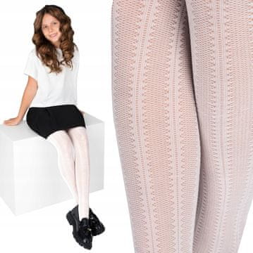 Elegantne tajice 30 den, bijele s cik-cak uzorkom, Noviti 152/158 V025B