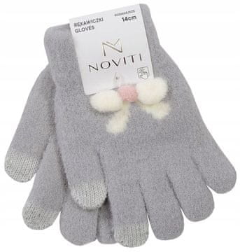 Rukavice s pet prstiju, pletene, sive, kokarda 16cm 5-8 V034G