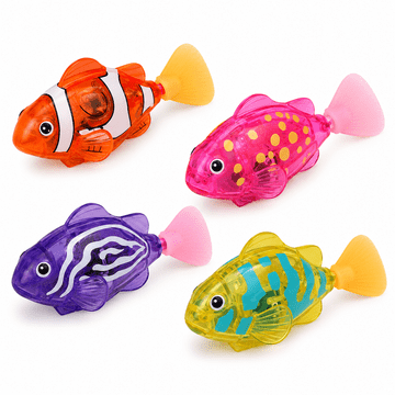 JOJOY® Robotska riba za plivanje 4 kom, aktivacija u vodi, LED svjetlosni efekti, interaktivna igračka na baterije | FISHISWIM