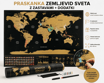 Kruzzel Scratch karta svijeta 82x59 cm s sastavami + dodatki | scratch map poklon sa putnike
