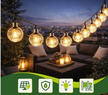 Gardlov Solarni LED svjetlosni niz 12 m | 100 LED kuglica | IP44/IP65 zaštita | 8 načina osvjetljenja | topla bijela vanjska dekoracija