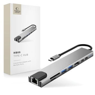 Tech-protect HB09 USB-C HUB adapter 8in1, sivi