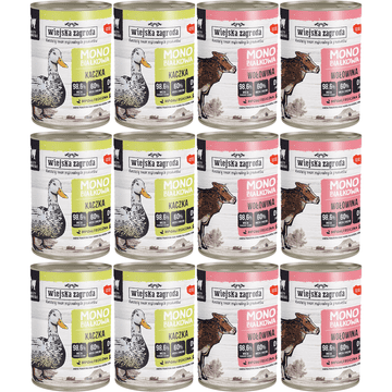 Wiejska Zagroda Country Farm mokra hrana za mačke monoprotein MIX okusa 12x400g