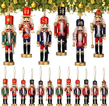 Nikcorp Božićni drveni Djed Orahar viseća ukrasna figura 12 cm, ručno oslikani tradicionalni vojnik, širina 3,5 cm, dubina 9 cm, za božićno drvce i blagdanski dekor interijera